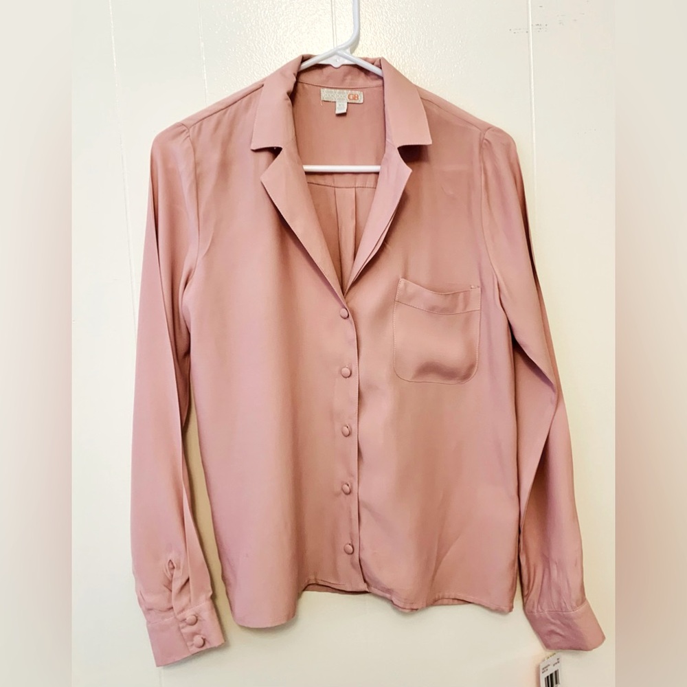 COPY - Gianni Bini Pink Rose Silky Poly Button-up Blouse Oversized XS NWT Runs …